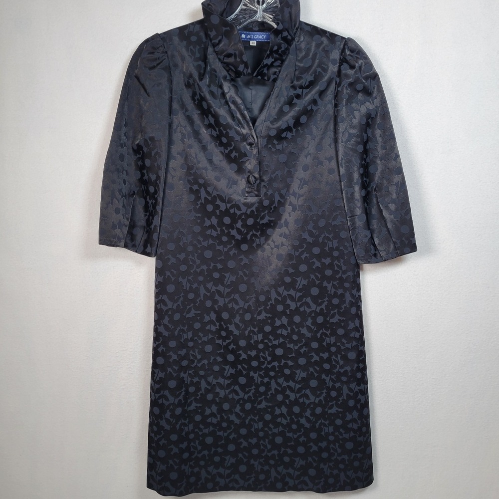 M's Gracy Black Floral High Neck Quarter Sleeve Formal‎ Dress,  Size 38 (6/8 US)